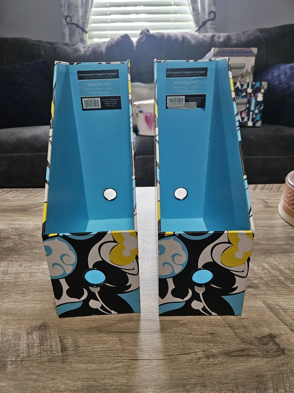 Floral Pattern Magazine File Holder in Teal, Black & Yellow